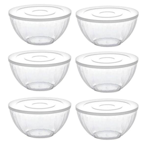 Imagem de Kit 6 Tigelas Bowl 2,4 Lts Transparente  22,5x11Cm Com Tampa