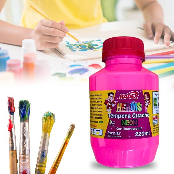 Imagem de Kit 6 Tintas Tempera Guache Colorida Tons Neon 220ml Potão Radex