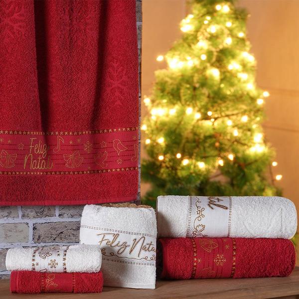 Kit 6 Toalha de Rosto Feliz Natal Bordada Jacquard 45x68cm - Bene Casa Imagem de Kit 6 Toalha de Rosto Feliz Natal Bordada Jacquard 45x68cm