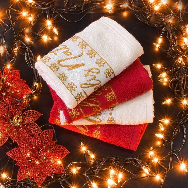 Kit 6 Toalha de Rosto Feliz Natal Bordada Jacquard 45x68cm - Bene Casa Imagem de Kit 6 Toalha de Rosto Feliz Natal Bordada Jacquard 45x68cm