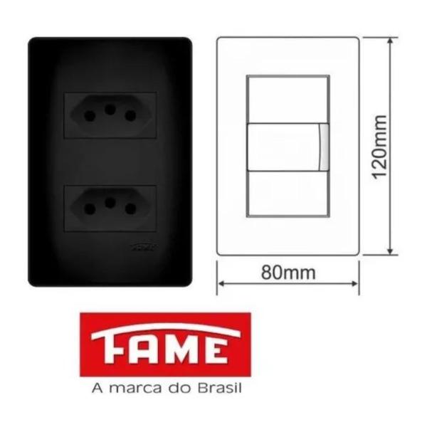 Imagem de Kit 6 Tomadas Duplas 20a Tripolar + Placa Cega Espelho C/suporte 4x4 Habitat Black - Fame