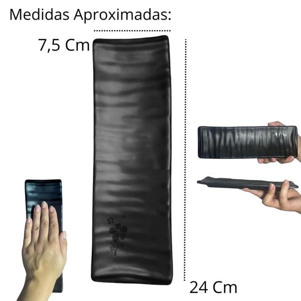 Imagem de Kit 6 Travessas 24x7cm Estriada + 6 Pratos 28,5cm Preto em Melamina  Bestfer 