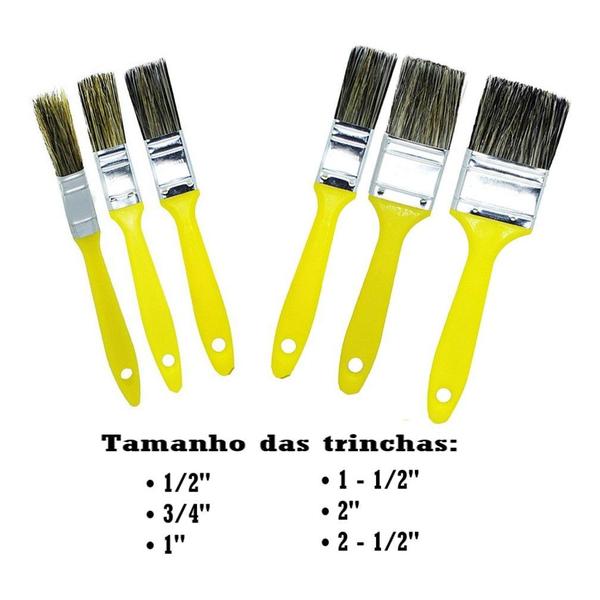 Imagem de Kit 6 Trinchas Pinceis Griz de 1/2 a 2 1/2" Fertak