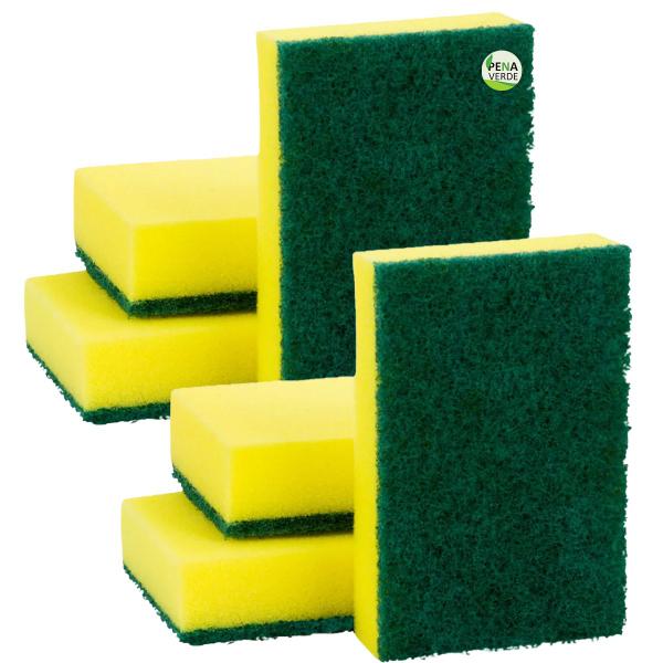 Imagem de Kit 6 Unidades Esponja Multiuso Dupla Face SuperPro Bettanin 11 x 7,5 cm Verde e Amarela Para Limpeza Delicada / Louças