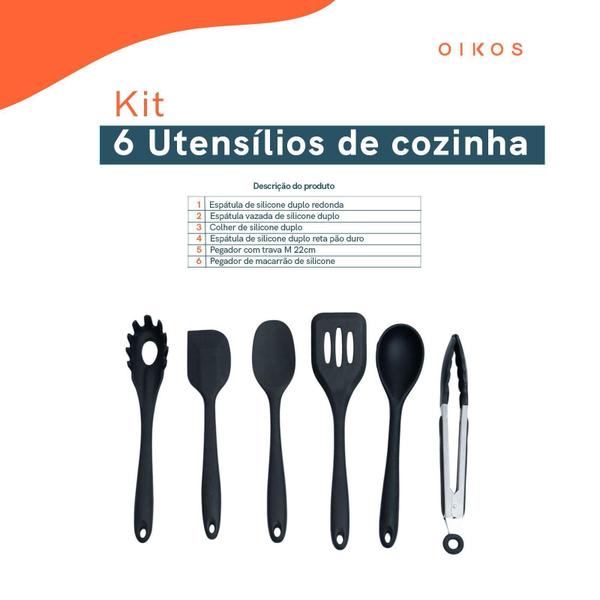 Imagem de Kit 6 Utensílios Cozinha Silicone Completo Multiuso - Oikos