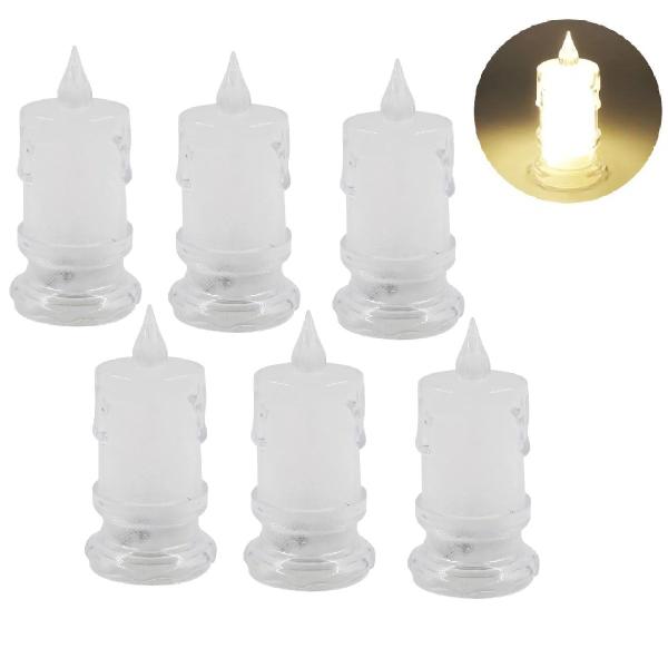 Imagem de Kit 6 Velas Transparente 9cm Luz Led Eletrônica Decoração