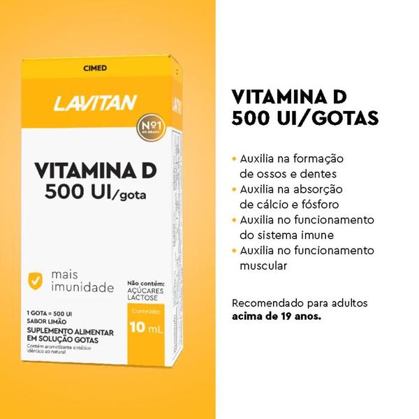 Imagem de Kit 6 Vitamina D Lavitan Gotas 500UI Sabor Limão 10Ml- Cimed