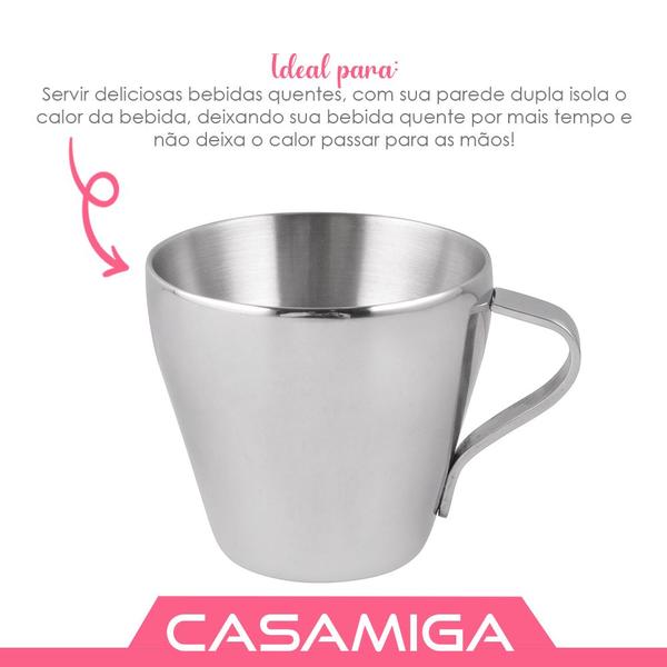 Imagem de Kit 6 Xícaras Café Expresso Parede Dupla Aço Inox 80ml