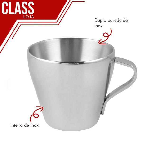 Imagem de Kit 6 Xícaras Café Expresso Parede Dupla Aço Inox 80ml