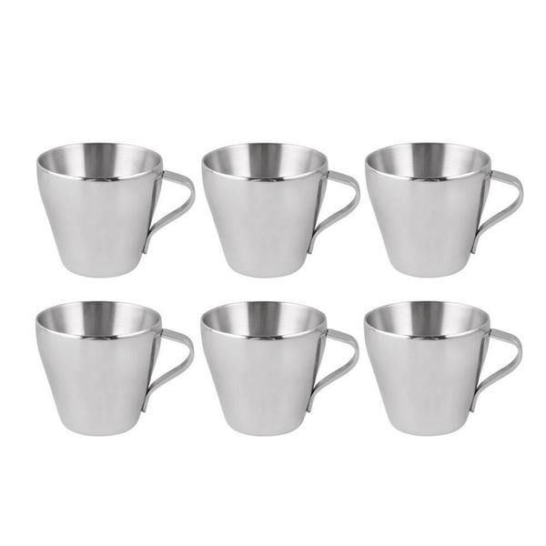 Imagem de Kit 6 Xícaras Café Expresso Parede Dupla Aço Inox 80Ml