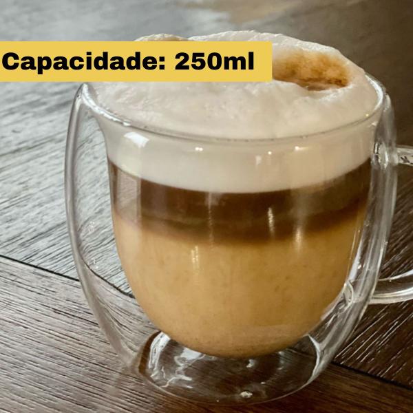 Imagem de Kit 6 Xícaras Caneca De Vidro Parede Dupla 250ml Isolante Térmico -Jogo Copos Grande Cafezinho Chá Capuccino