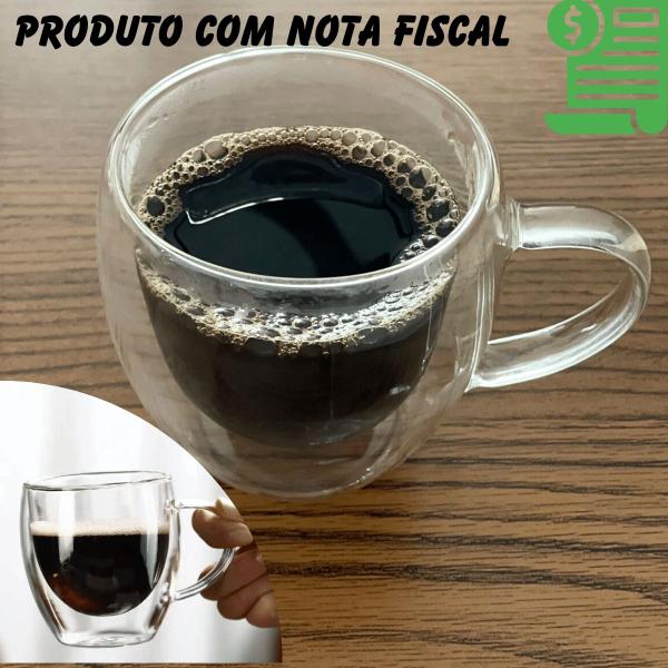 Imagem de Kit 6 Xícaras Caneca De Vidro Parede Dupla 250ml Isolante Térmico -Jogo Copos Grande Cafezinho Chá Capuccino