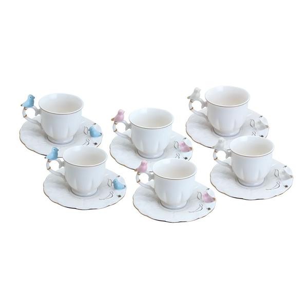 Imagem de Kit 6 Xicaras Com Pires Porcelana 100ml Wolff Birds Luxo 100ml