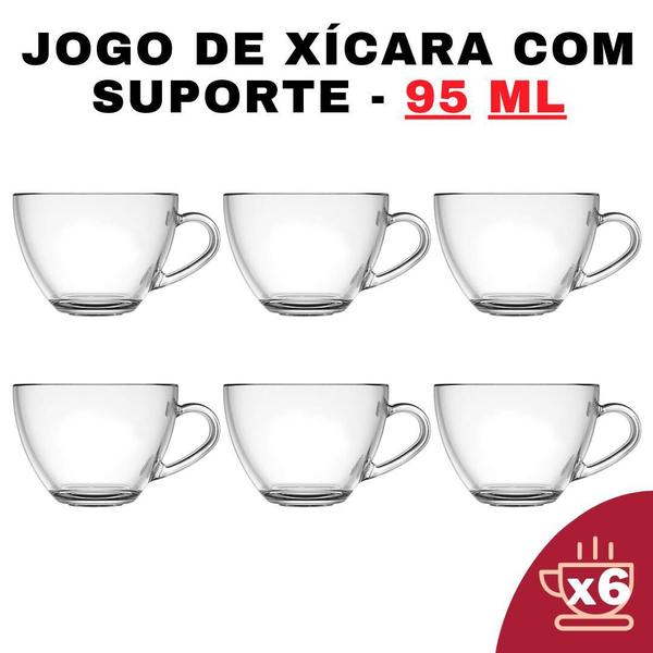 Imagem de Kit 6 xícaras de vidro 95ml Senhora Madeira - Café e Chá