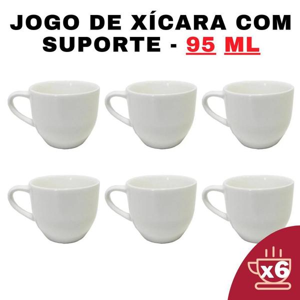 Imagem de Kit 6 Xícaras Em Porcelana Branca 95Ml Jogo De Chá E Café