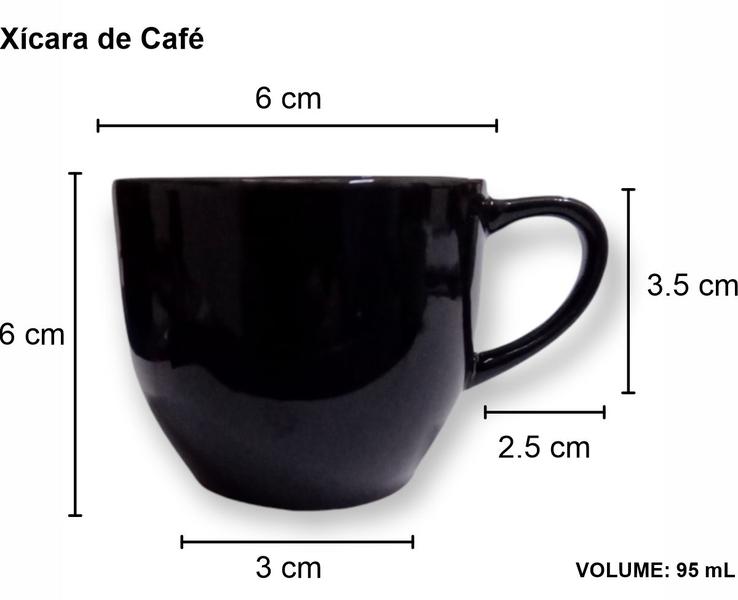 Imagem de Kit 6 Xicaras Porcelana 95ml Preta e Quadro Com Moldura Café