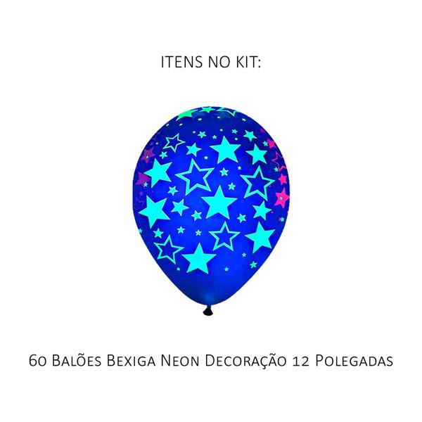 Imagem de Kit 60 Balões Bexiga Neon Decoração de Festa 12 Polegadas