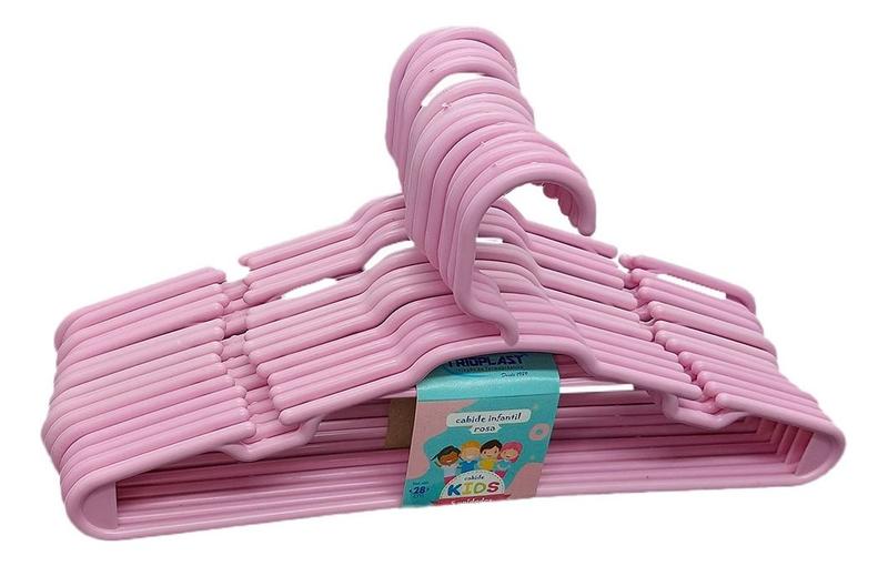 Imagem de Kit 60 Cabides Infantil Plástico Reforçado 28x14cm Rosa Trioplast