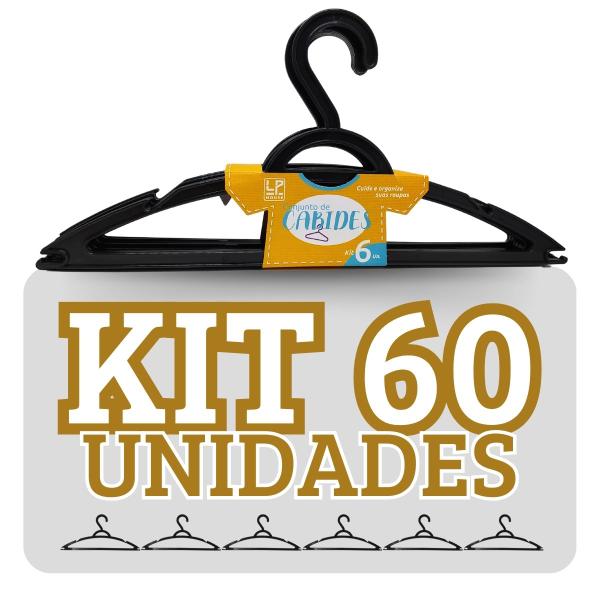 Imagem de Kit 60 Cabides Preto Plástico Closet Organizado LP House