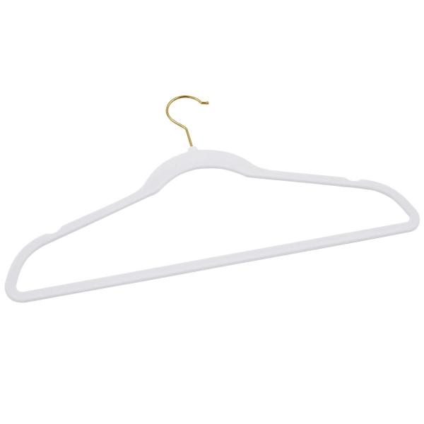 Kit 60 Cabides Veludo Branco Gancho Dourado Antideslizantes - ARBORETHO Imagem de Kit 60 Cabides Veludo Branco Gancho Dourado Antideslizantes
