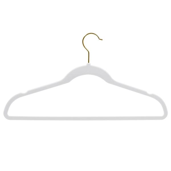 Kit 60 Cabides Veludo Branco Gancho Dourado Antideslizantes - ARBORETHO Imagem de Kit 60 Cabides Veludo Branco Gancho Dourado Antideslizantes