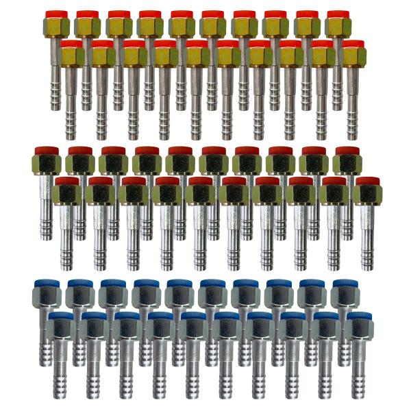 Imagem de Kit 60 Conexões Ar Cond Reta Oring Fêmea 6 8 10mm Alumínio