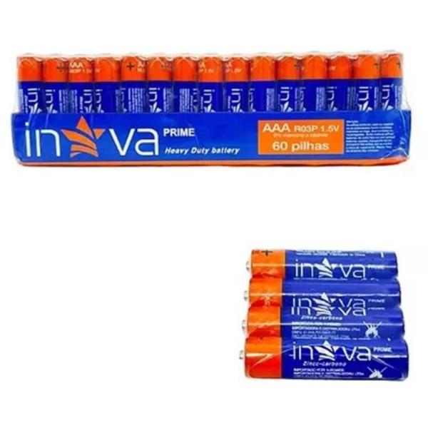 Imagem de Kit 60 pilhas inova AAA R03P 1.5V 0% zinco carbono cell88002