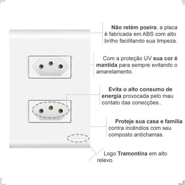 Imagem de kit 60 Tomada Dupla 10A 4X2 Branca Embutir Liz Tramontina