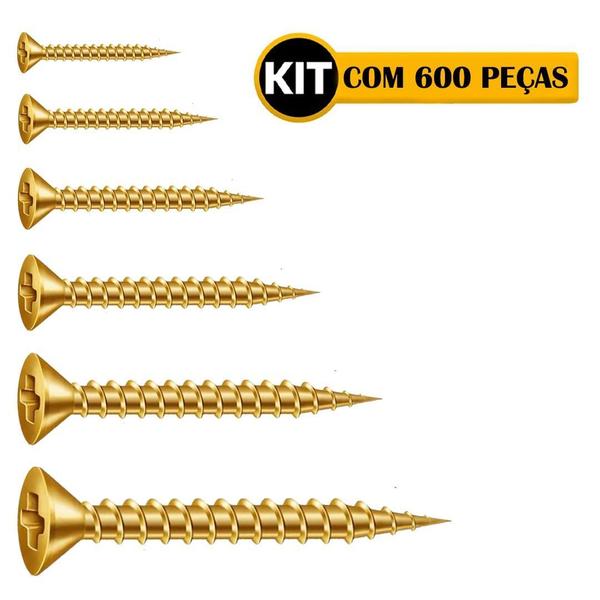 Imagem de Kit 600 Parafusos Cabeça Chata Marcenaria Mdf Moveis 3.5Mm