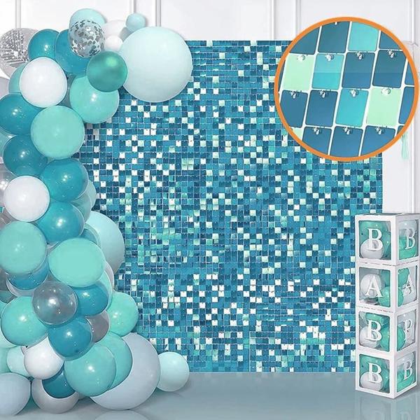 Imagem de Kit 64 Unidades Painel Decorativo Lantejoula Shimmer Wall Azul