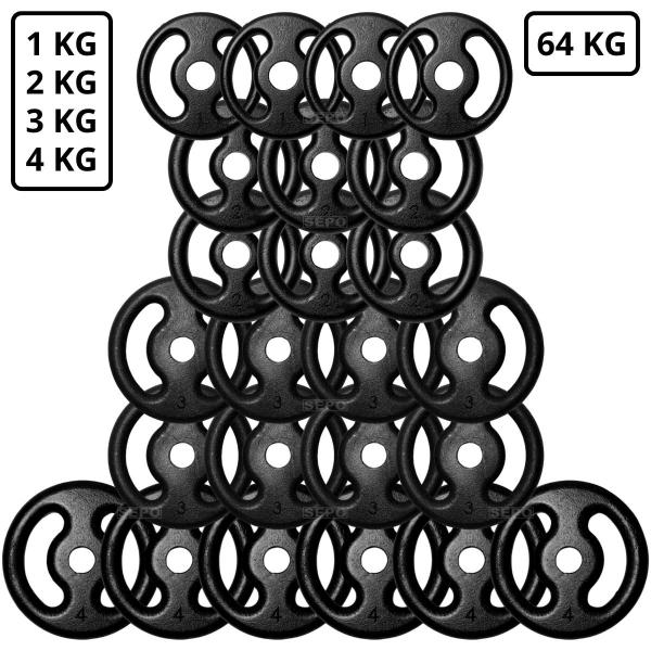 Imagem de Kit 64Kg em Anilhas de Ferro Fundido Kit com 24 Peças