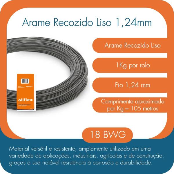 Imagem de Kit 6kg Arame Recozido Liso BWG18 Fio 1,24mm allflex 6x1kg