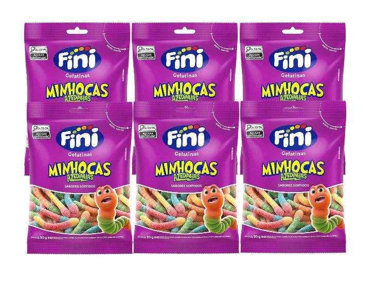 Kit 6x Bala Fini Minhocas Cítricas 90g - Cimed - Sistema Imagem de Kit 6x Bala Fini Minhocas Cítricas 90g - Cimed