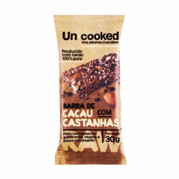 Kit 6X: Barra Cacau E Castanhas S/Glúten Vegano Uncooked 30g Imagem de Kit 6X: Barra Cacau E Castanhas S/Glúten Vegano Uncooked 30g