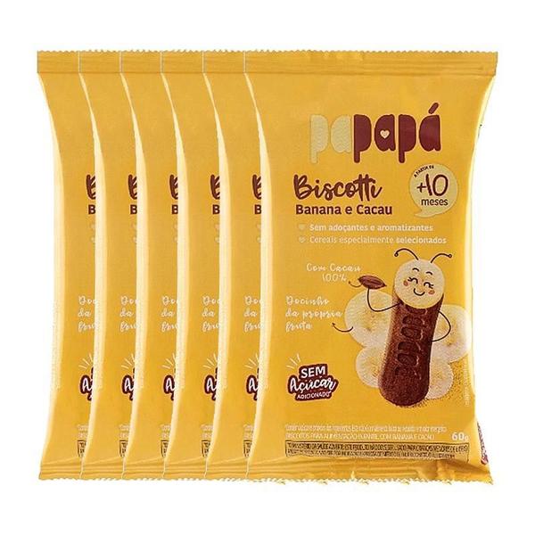 Imagem de Kit 6X: Biscoito Infantil Biscotti Banana E Cacau Papapá 60G