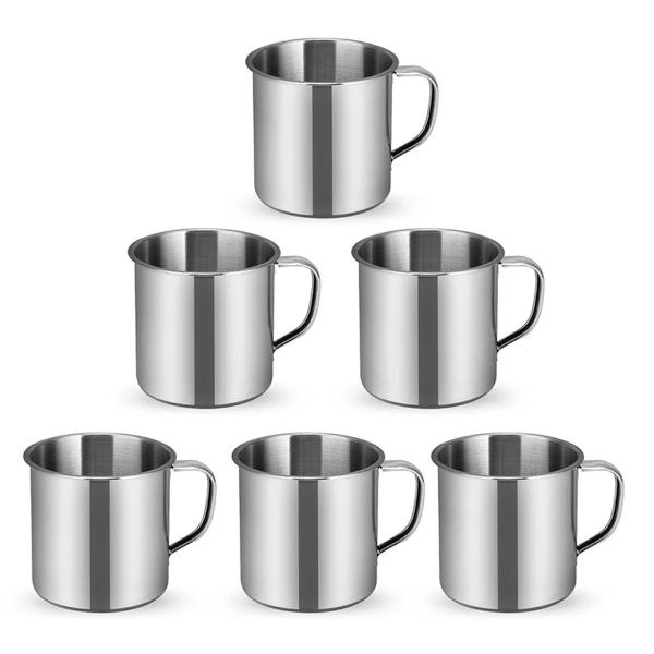 Imagem de Kit 6x Canecas 120ml Inox Café C/ Alça Escola Inquebrável