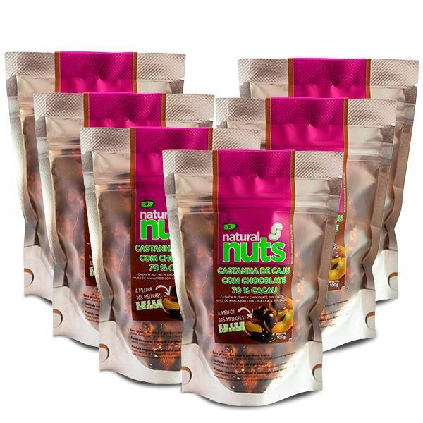 Kit 6X Castanha De Caju Com Chocolate 70% Cacau Ziplock 100G - Natural Nuts Imagem de Kit 6X Castanha De Caju Com Chocolate 70% Cacau Ziplock 100G