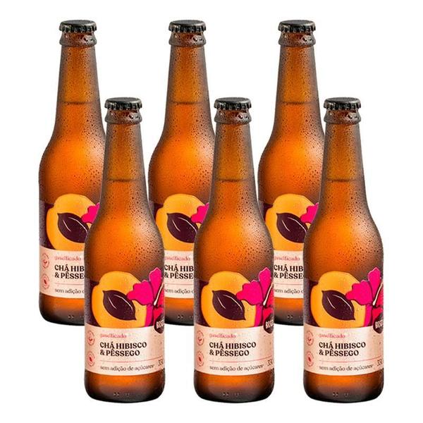 Imagem de Kit 6X: Chá De Hibisco Com Pêssego Gaseificado Brô 350Ml