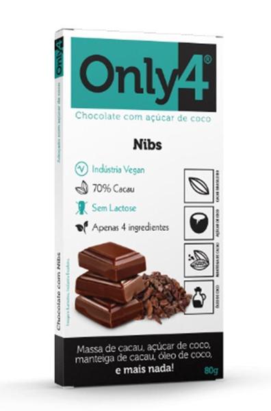 Imagem de Kit 6X: Chocolate 70% Cacau Nibs Sem Lactose Vegano Only4