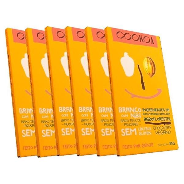 Kit 6X: Chocolate Branco Com Nibs Vegano Cookoa 80G Imagem de Kit 6X: Chocolate Branco Com Nibs Vegano Cookoa 80G