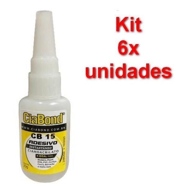 Imagem de Kit 6X Colas Adesivo Instantâneo Cb 15 Ciabond 20G