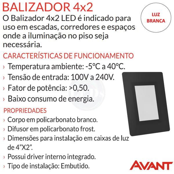 Imagem de Kit 7 Balizador Parede Led Preto 2w IP65 4x2 Branco Frio 6500k