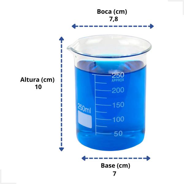 Imagem de Kit 7 Béquer 250ml Becker de Vidro Forma Baixa Graduado