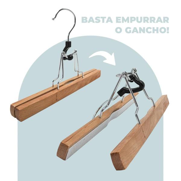 Imagem de Kit 7 Cabides Madeira Clip Feltro 25cm Saias Anti Amassados