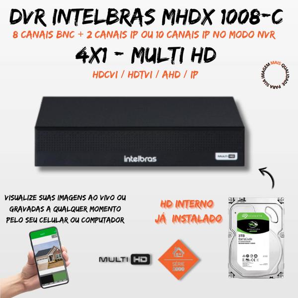 Imagem de Kit 7 Câmeras 1120B Dvr 1008-C Intelbras +ivp 2000+kit Alarme+xas 4010 + HD 3TB