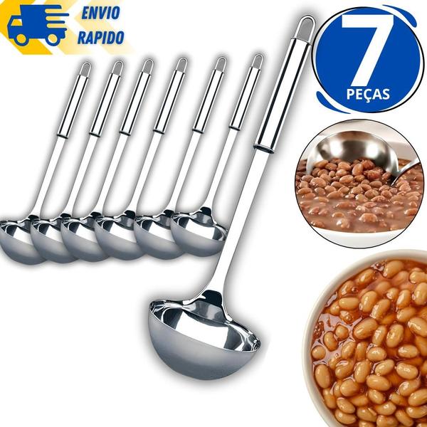 Imagem de Kit 7 Concha 100% Inox Para Feijão Sopas Caldos Utensilio De Cozinha Inox Linha Premium