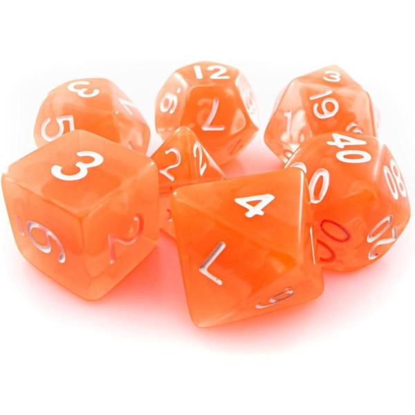 Imagem de Kit 7 Dados RPG de Mesa Conjunto Laranja Translúcidos