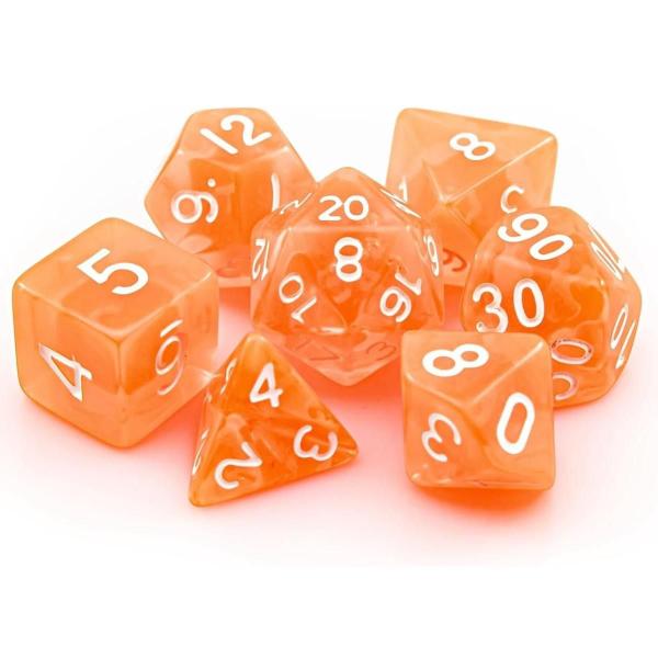 Imagem de Kit 7 Dados RPG de Mesa Conjunto Laranja Translúcidos