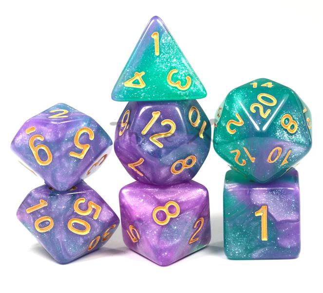 Imagem de Kit 7 Dados Rpg Galaxia D&d D4 D6 D8 D10 D10% D12 D20 Bolsa