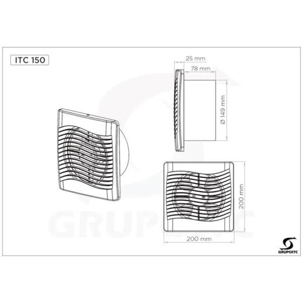 Imagem de Kit 7 Exaustores de Banheiro e 25m de Duto 150mm ITC